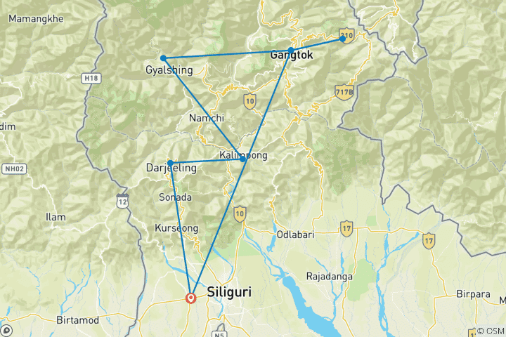 Karte von Das malerische Sikkim, Darjeeling nach Gangtok
