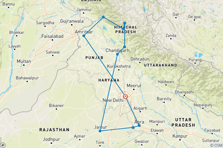 Karte von Unglaubliches Indien Himachal & Taj Mahal Erlebnis