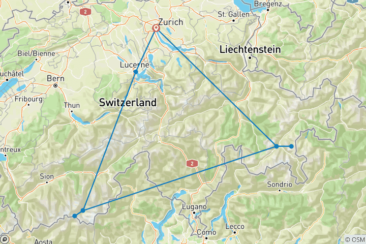 Carte du circuit Golf + Wellness Retreat Switzerland Edition 7 jours / 6 nuits