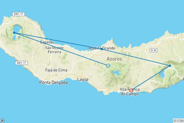 Mapa de São Miguel en bicicleta (8 días)