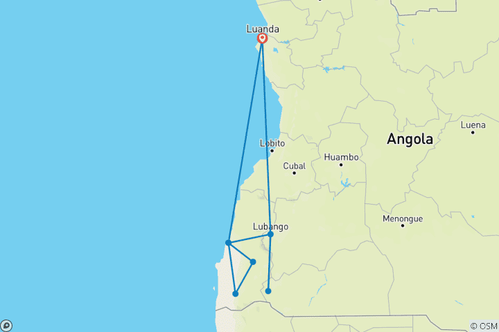 Mapa de Angola Aventura en Baia Dos Tigres, Río Cunene y Tribus del Sur