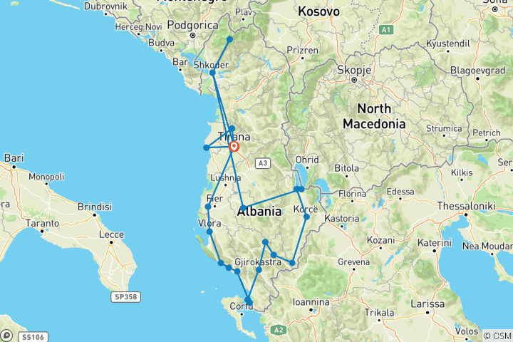 Mapa de Lo mejor de Albania de Norte a Sur en 14 días