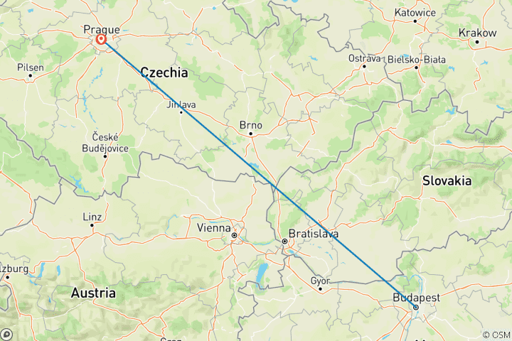 Mapa de Europa del Este (Budapest y Praga)