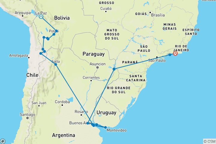Kaart van La Paz naar Rio
