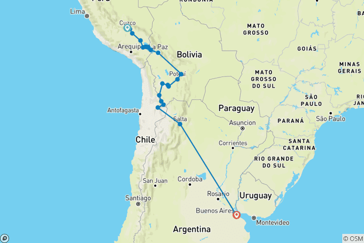 Map of Cusco to Buenos Aires