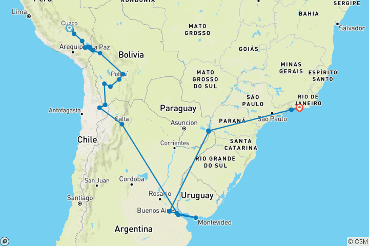 Carte du circuit De Cusco à Rio