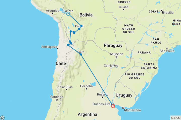 Karte von La Paz nach Buenos Aires