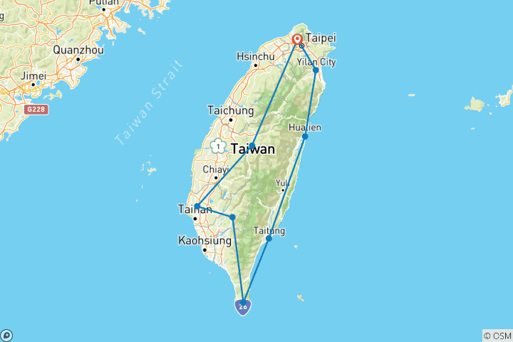 Karte von 5-tägige Inselrundfahrt durch Taiwan mit erstklassigen Hotels (deutsch-englischer zweisprachiger Reiseführer)