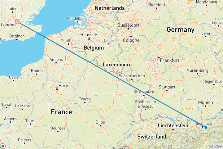 Map of Ski Austria: 2 Weeks (Coach From London, Start London) (3 destinations)