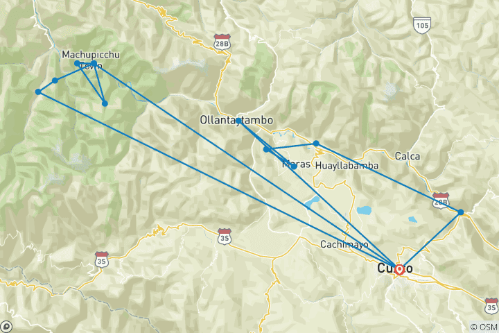 Map of Ultimate Salkantay Trek to Machu Picchu 7 Days 8 Days