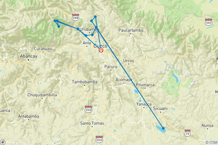 Map of Lares Trek to Machu Picchu 4 Days