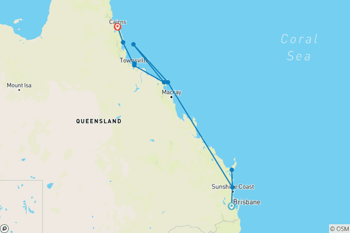 Carte du circuit L'essentiel de Brisbane à Cairns (14 destinations)