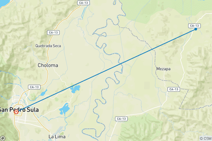 Map of 4 days Honduras Atlantida Wild Experience