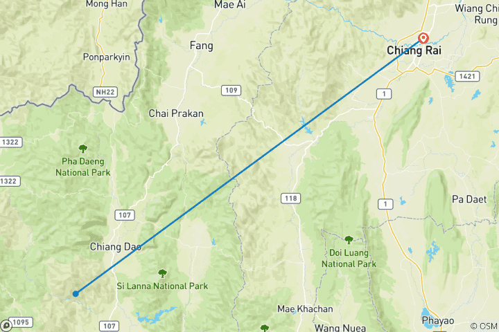 Mapa de Chiang Rai: 2 días y 1 noche de senderismo por la selva y estancia en casa de una tribu de las colinas