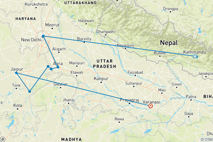 Mapa de Lo mejor de la India (y Nepal)