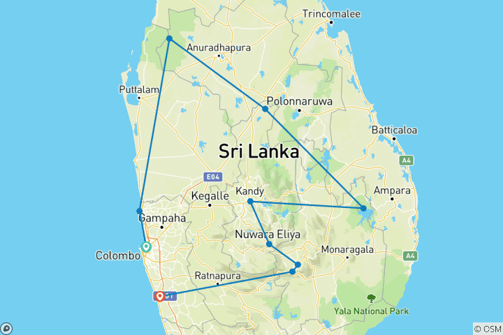 Karte von Sri Lanka komfortabel erwandern (14 Tage)