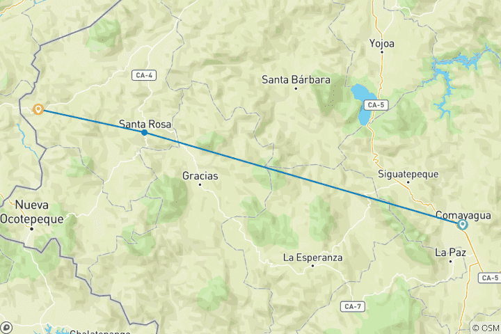 Map of 6 days Honduras Colonial, Coffee & Maya