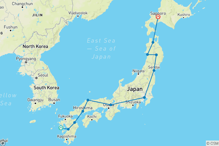 Karte von Japans Vielfalt von Kyushu bis Hokkaido