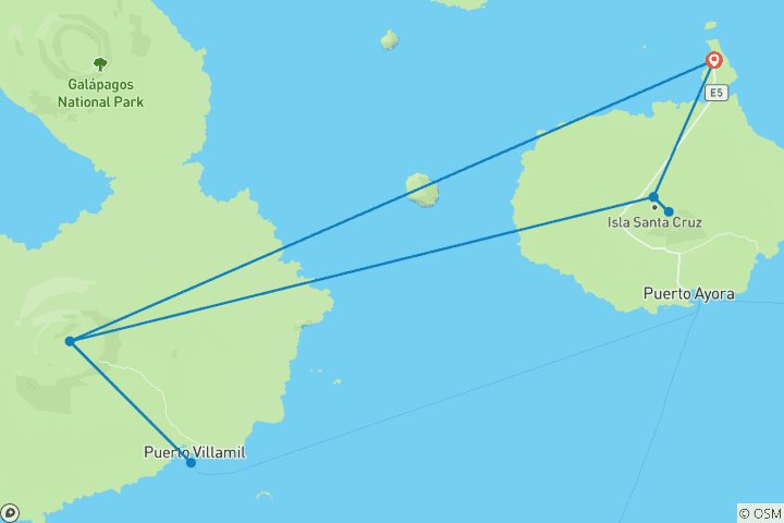 Carte du circuit 8 jours d'aventure sur les îles Galápagos avec Santa Cruz et Isabela