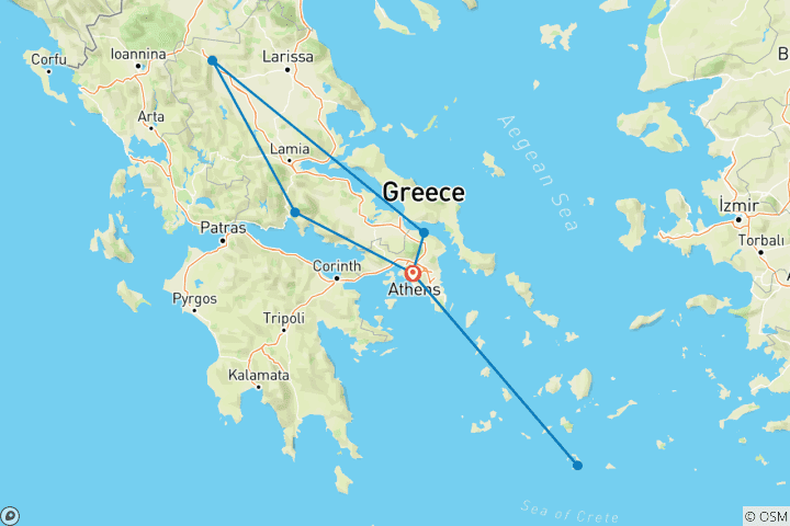 Carte du circuit Athènes, Delphes et Santorin - 8 jours