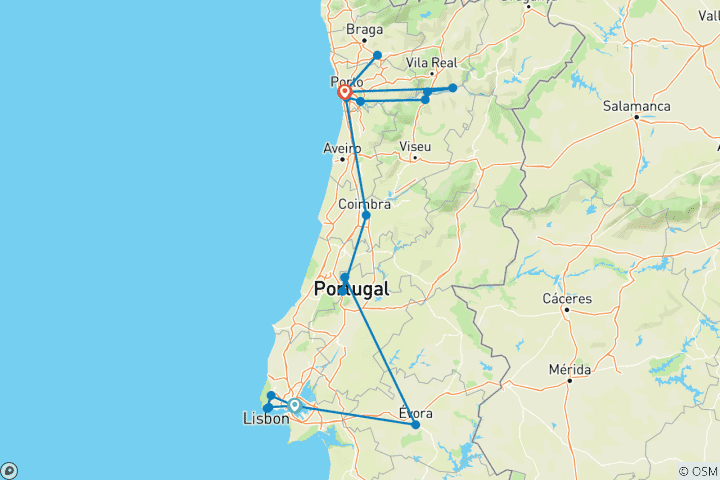 Mapa de Crucero Lisboa, Oporto y Duero - 10 días