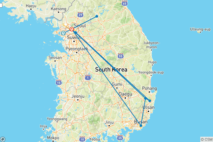 Mapa de Descubrimiento de Seúl, Jeonju, Gyeongju y Busan - 10 días