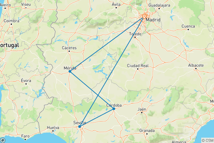 Mapa de Mérida, Córdoba y Sevilla (Superior) - 4 días