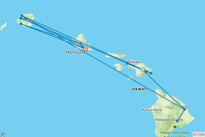 Karte von Maui, Hilo, Kauai & Oahu - 11 Tage