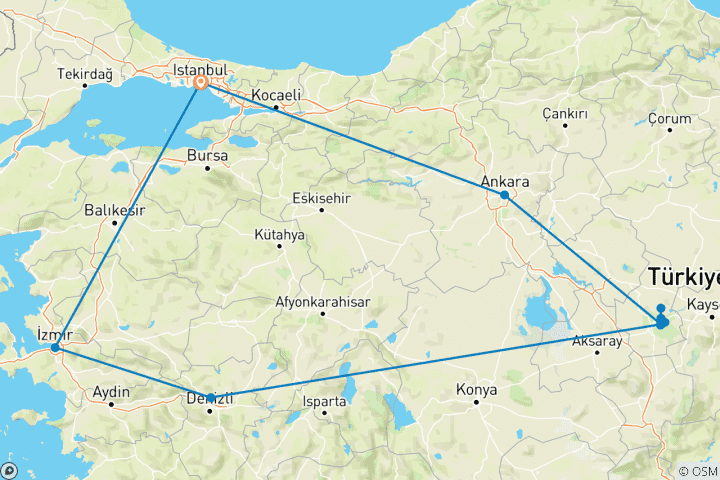 Map of Turkey Heritage Journey - 9 days