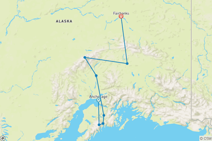 Carte du circuit Alaska Denali & Kenai Discovery - 13 jours