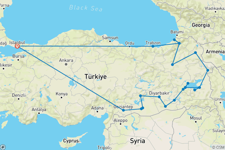 Karte von Die Osttürkei entdeckt - 13 Tage