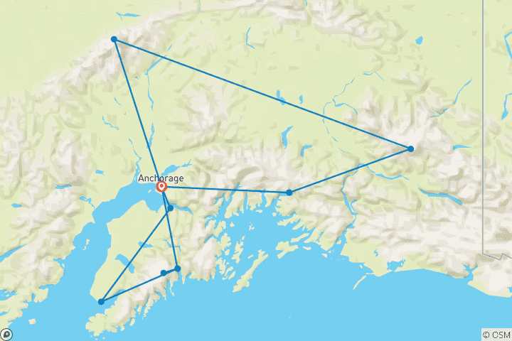 Map of Alaska Denali, Kenai & Wrangell Adventure - 20 days