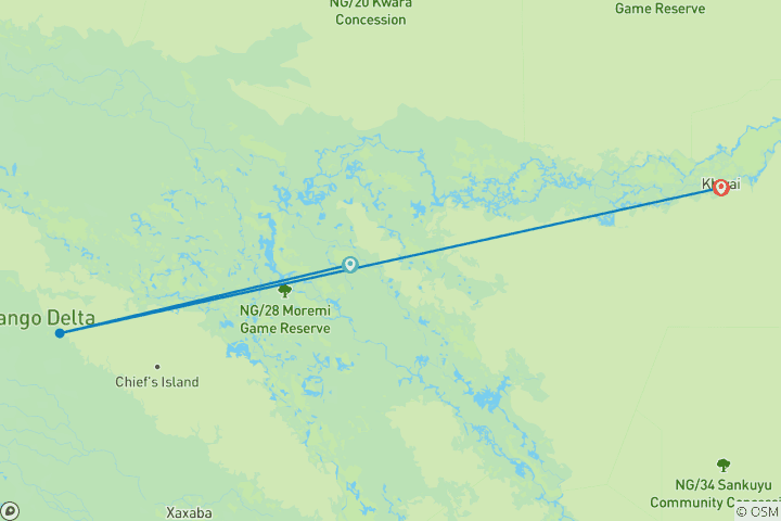 Map of 5-Day Okavango Delta Wildlife Safari: Xakanaka & Khwai Adventure