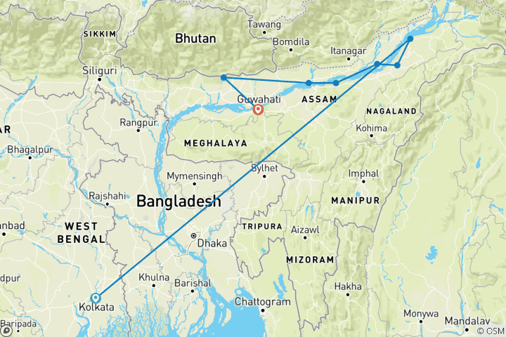 Karte von Östliches Erbe & Kaziranga Wildlife Experience