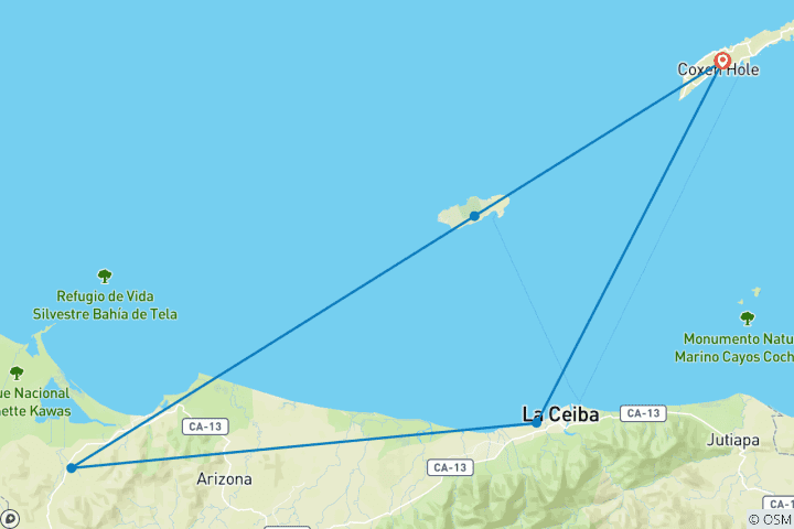 Carte du circuit 13 jours Honduras Bay Islands & Atlantida Experience