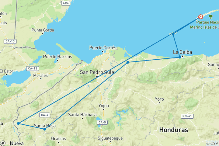 Karte von 14 Tage Honduras Karibik & Maya Erlebnis