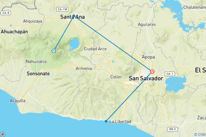 Carte du circuit 4 jours El Salvador Sneak Peak