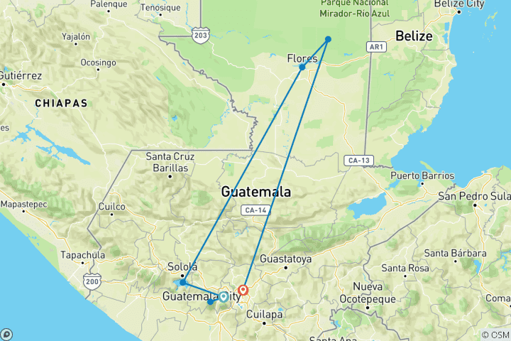Kaart van 8 dagen Guatemala Expeditie