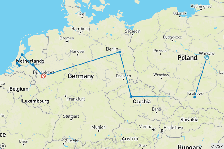 Map of Best of Poland, Prague, Germany, Scenic Rhine River Cruise W/Breakfast & All Cruise Meals Incl