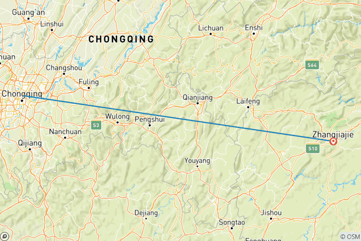 Mapa de Viaje de 7 días en grupo reducido a los Fantásticos Aspectos Destacados de Chongqing y Zhangjiajie (máx. 16)
