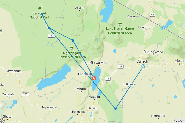 Map of 10-Day Great Wildebeest Migration Safari - Mara River Crossing & Serengeti