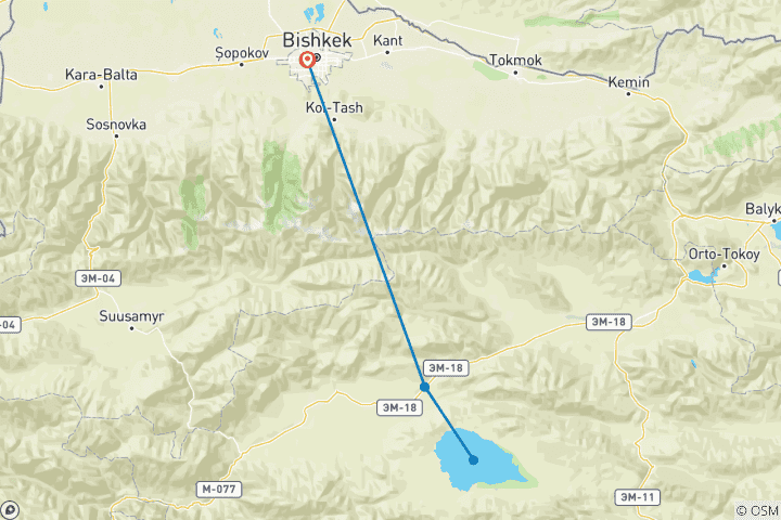 Mapa de Excursión a caballo 3 días Lago Son Kul