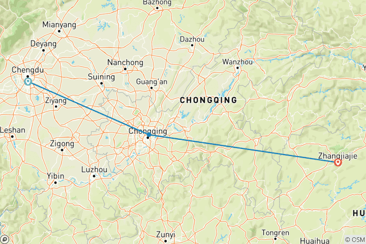 Carte du circuit Circuit en petit groupe de 8 jours à Chengdu, Chongqing et Zhangjiajie (max. 16)