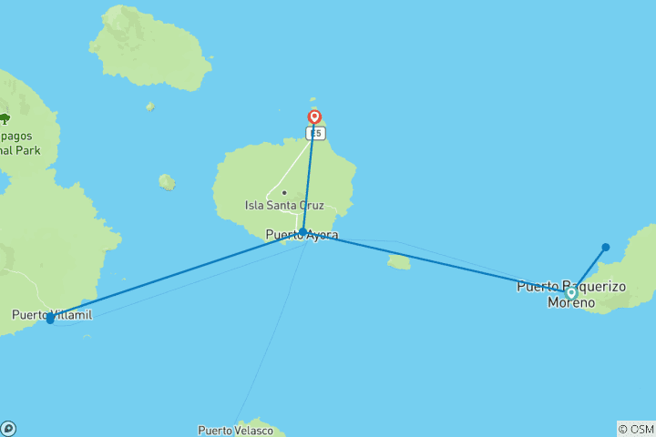 Kaart van 8 Daagse Galapagos Essentiële Eilandhoppen Tour (San Cristobal, Santa Cruz & Isabela)