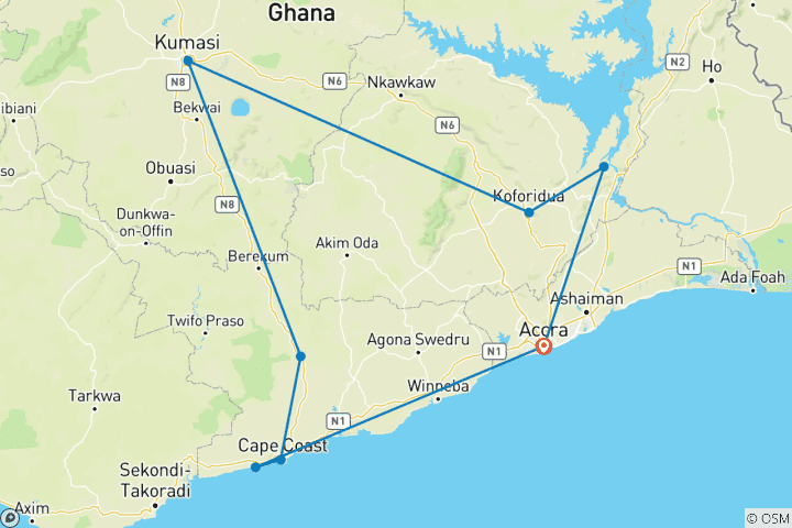 Karte von ENTDECKEN SIE GHANA MIT LEICHTIGKEIT (8 TAGE/ 7 NÄCHTE)