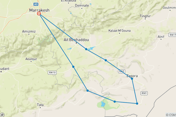 Carte du circuit DEPUIS MARRAKESH : Circuit de luxe de 3 jours à Erg Chigaga