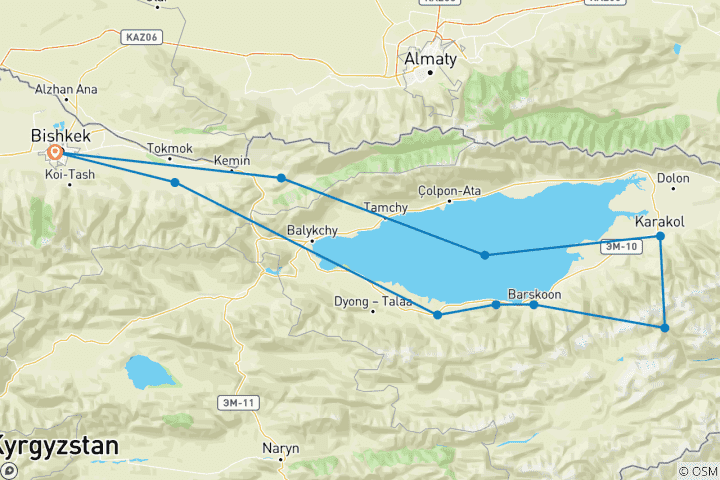 Mapa de Viaje de Primavera de 7 días por Kirguistán