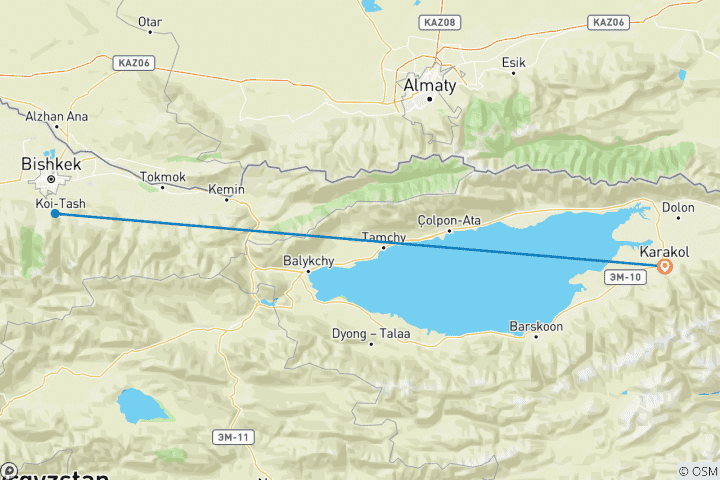 Carte du circuit 3 jours de trekking au lac Alakul : Karakol-Arashan, Sirota, Keldike.