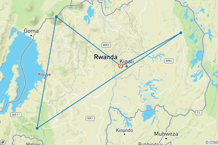 Karte von 7-tägige Ruanda Safari Gorilla Trekking und Wildlife Tour