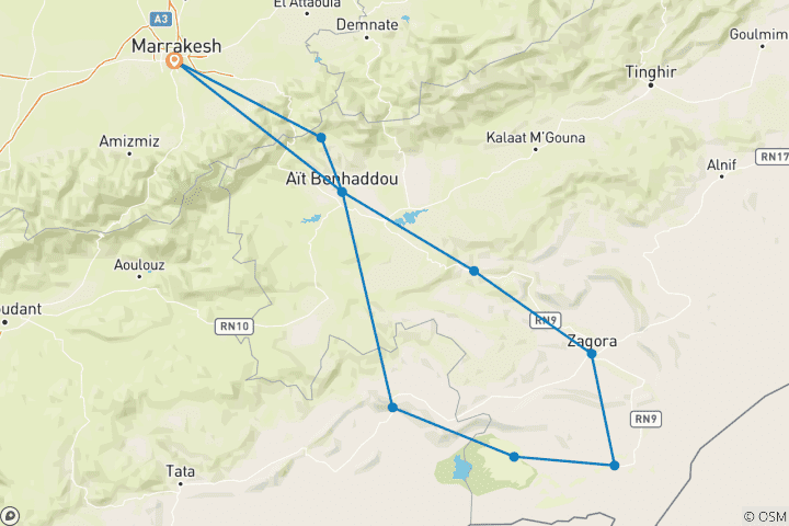 Map of FROM MARRAKECH: 4-Days Tour With GROUP To Erg Chigaga